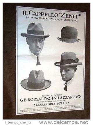 Pubblicità dei primi del 1900 Cappello Zenit Borsalino Fu Lazzaro Alessandria
