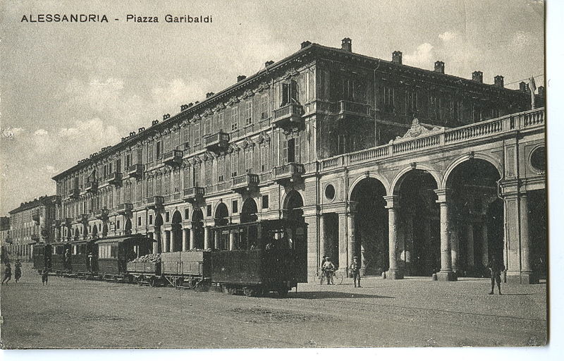 Alessandria - Il tram a vapore in piazza Garibaldi - Anno 1905 circa - Collezione Tony Frisina - Alessandria