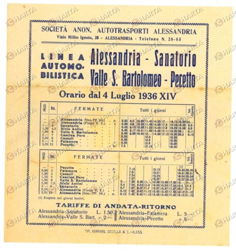 1936 Autotrasporti ALESSANDRIA Linea Sanatorio-PECETTO